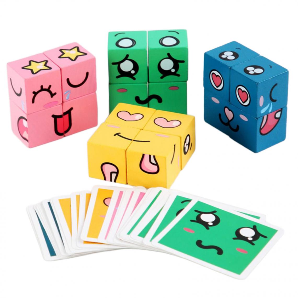 marque generique - En bois Cube Drôle Expression Du Visage Puzzle Cube Coloré Blocs de Construction Jouets Woode Jigsaw - Jeux d'éveil