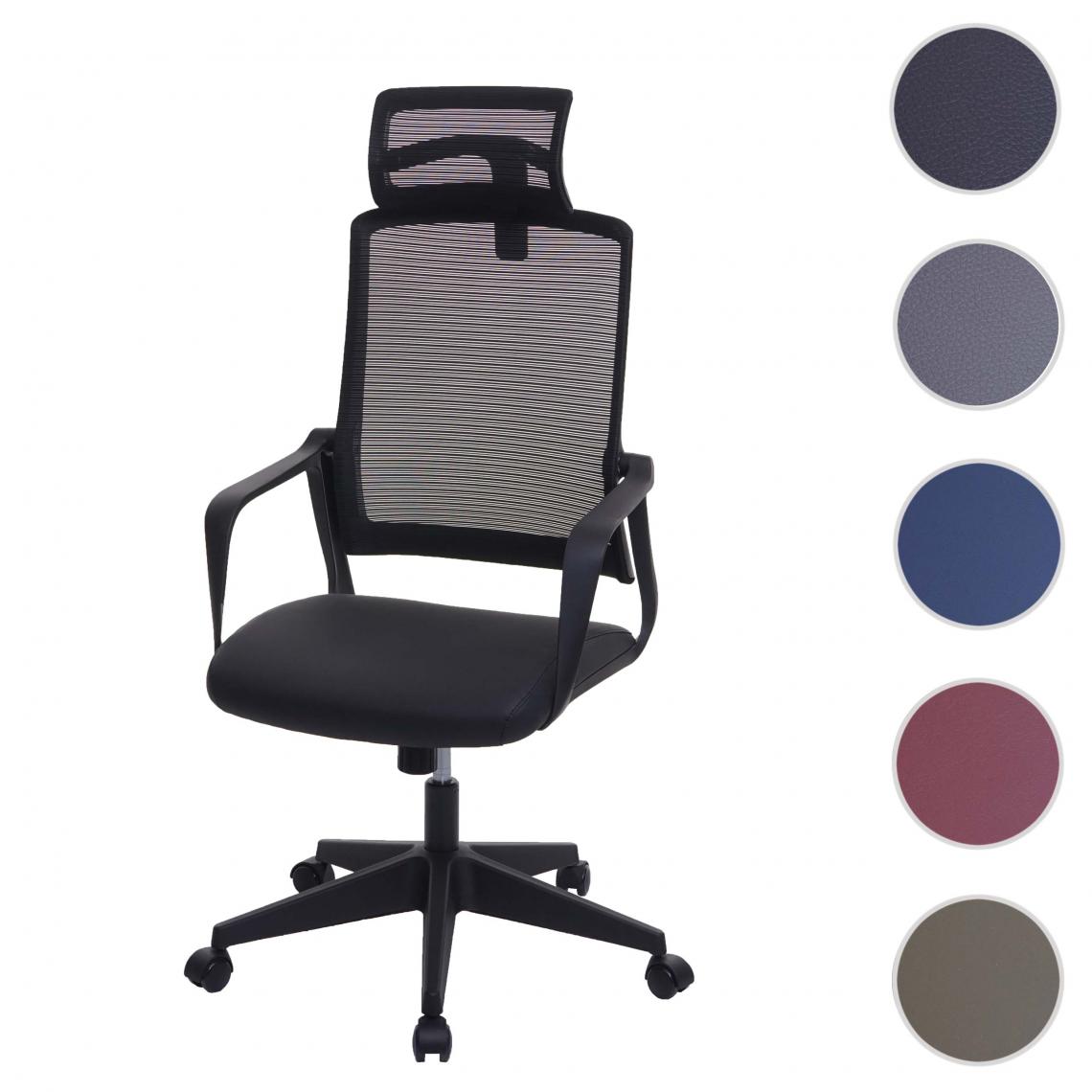 Mendler - Chaise de bureau HWC-J52, chaise pivotante chaise de bureau, appui-tête ergonomique, similicuir ~ noir - Bureaux