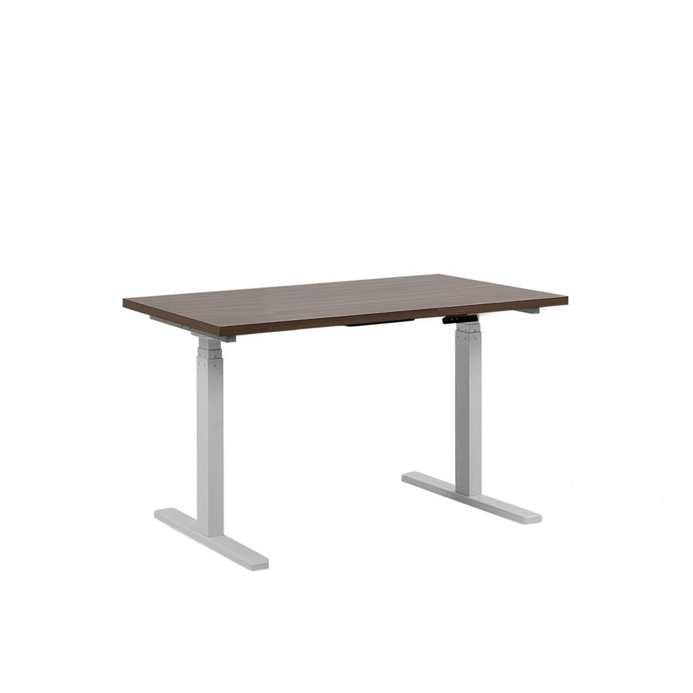 Beliani - Beliani Table de bureau 130 x 72 cm blanc et bois foncé hauteur réglable manuellement DESTIN II - marron - Bureaux
