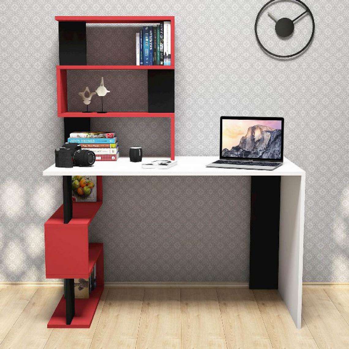 Homemania - Bureau Snap - Studio, Chambre à coucher - Blanc, rouge, noir en Bague de particules de mélamine, PVC, 120 x 60 x 148,2 cm - Bureaux