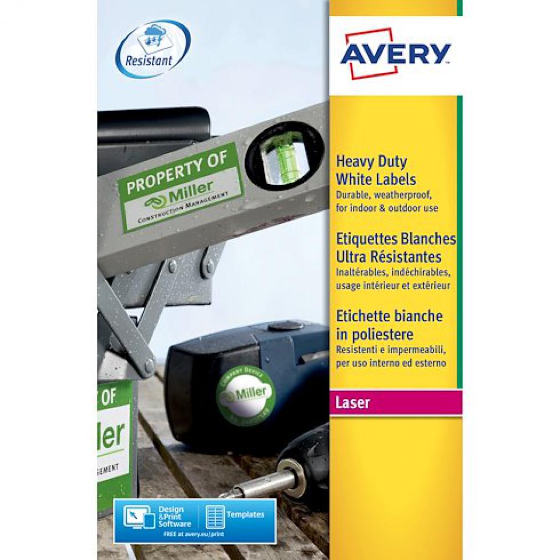 Avery - Etiquettes ultra résistantes 63,5 x 38,1 mm Avery L7060-20 - Pochette de 420 - Accessoires Bureau
