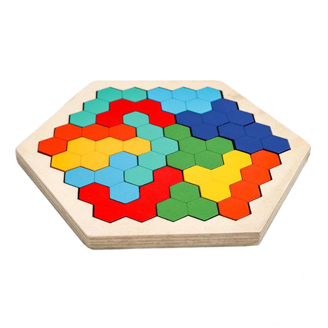 marque generique - Hexagone Tangram Puzzle 3D Puzzles Casse-tête Blocs Conseil Préscolaire Jouets Bois Couleur - Jeux éducatifs