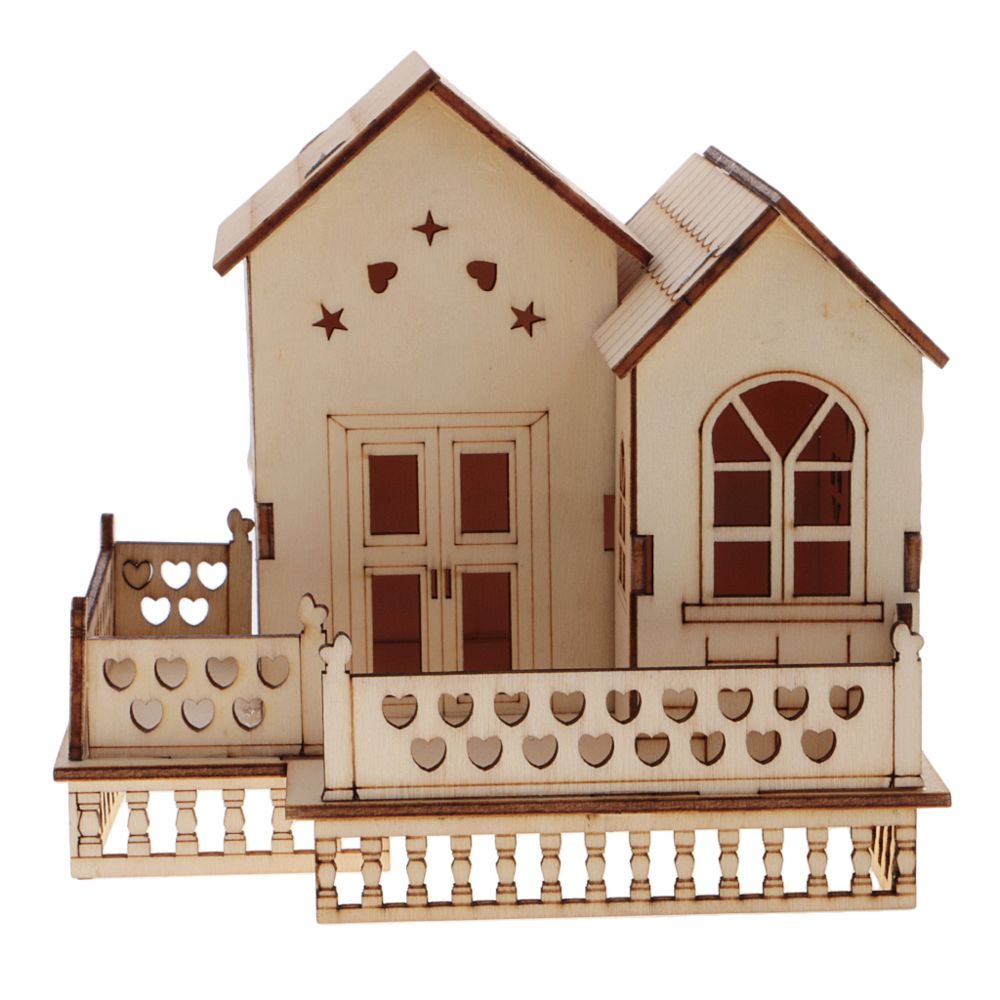 marque generique - Modèle de villa en bois en bois 3d avec éclairage LED coloré - Accessoires et pièces