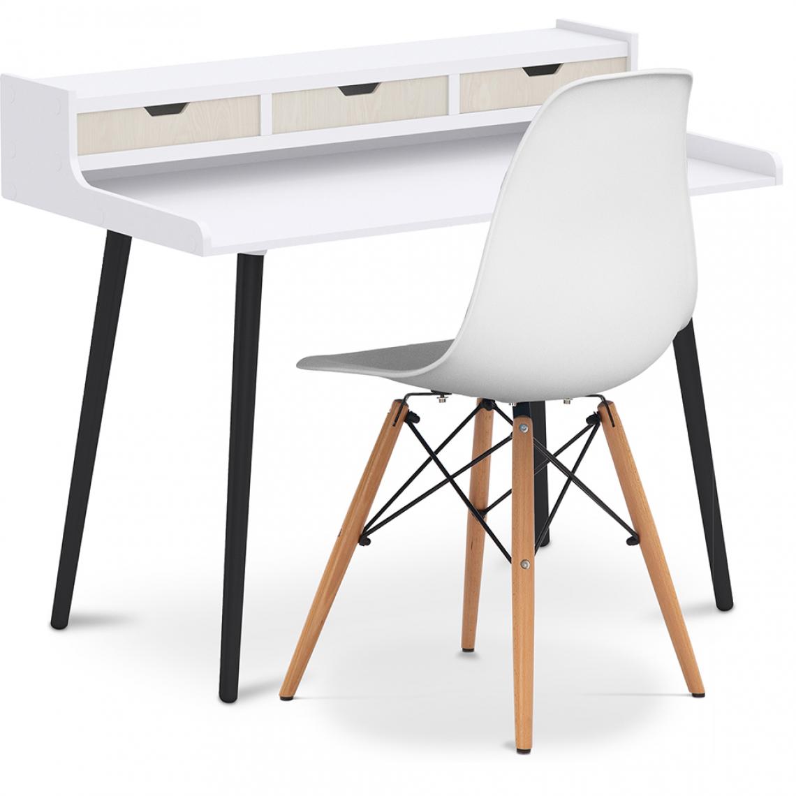 Iconik Interior - Bureau en bois Design style scandinave Thora + Premium Chaise Deswick - Bureaux