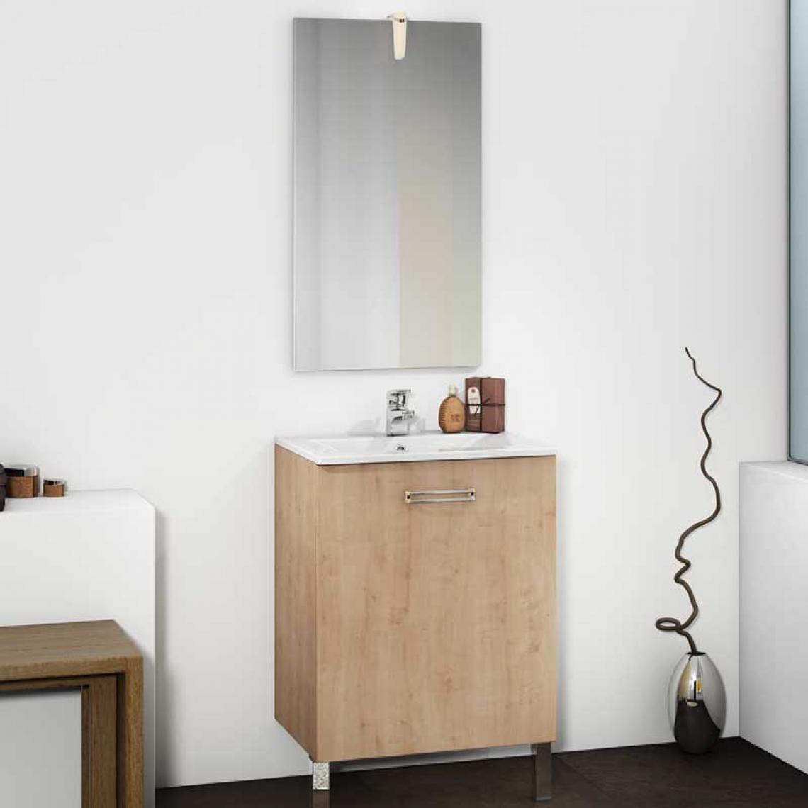 Tousmesmeubles - Ensemble meuble salle de bain 60 cm Chêne + vasque + miroir - OLTEN - Meubles de salle de bain