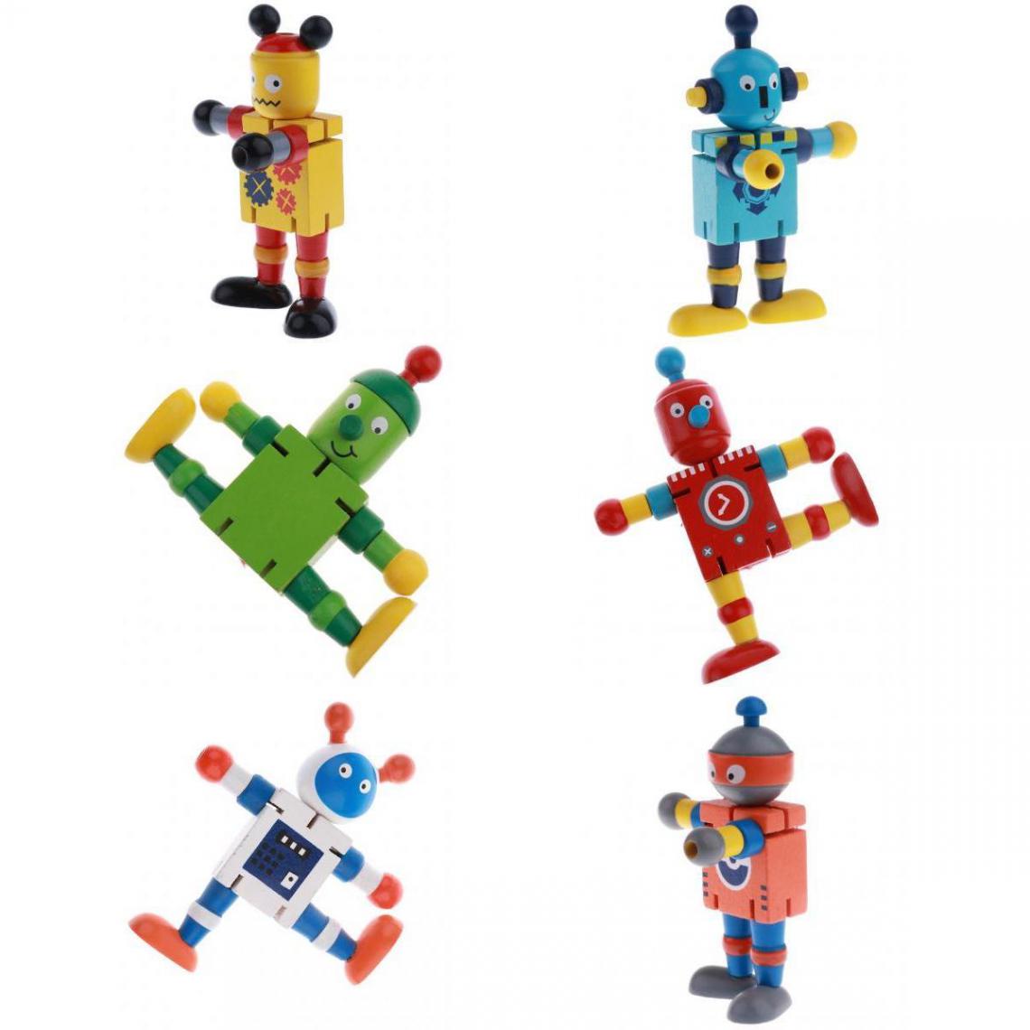 marque generique - 5 Mini Robot Marionnettes Poupée en Bois Flexibles Jouets Figure de Collection Décor pour les Bébés Cadeaux de Noël - Jeux éducatifs