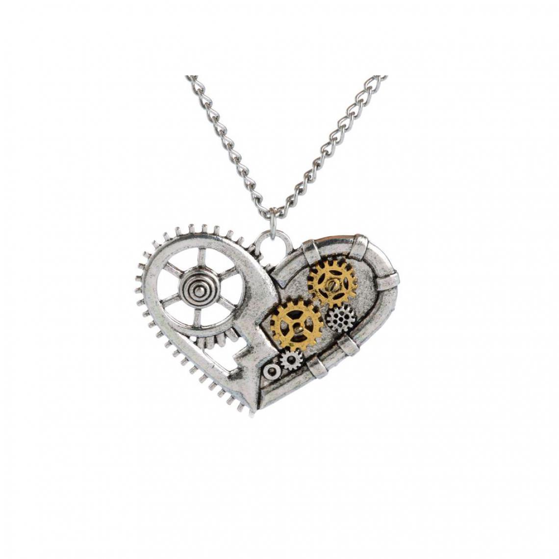 marque generique - Pendentifs Coeur Brisé Collier Chain Roue Dentée Rétro Steampunk Femme Cadeau - Perles