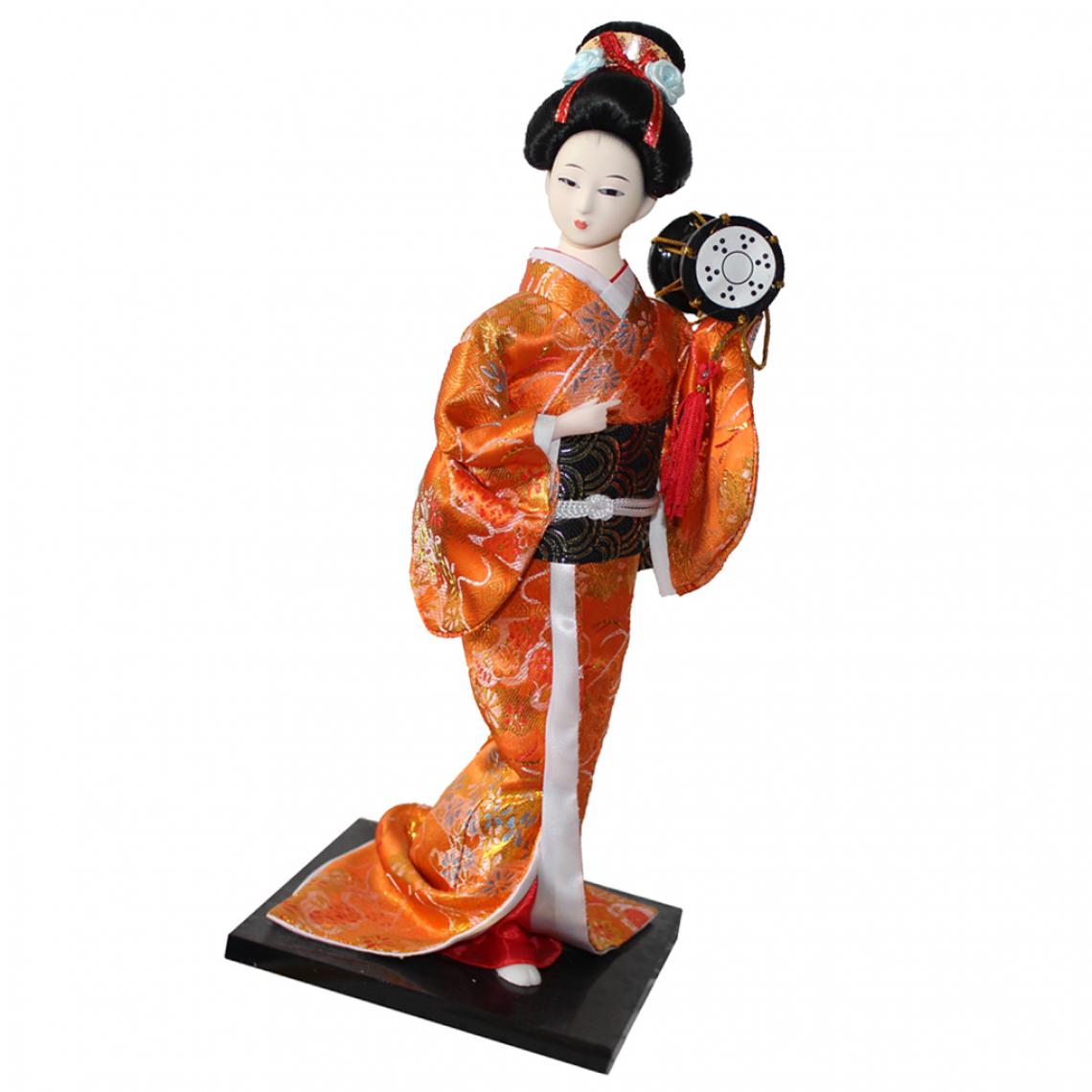 marque generique - 12 pouces Vintage Kimono Japonais Geisha Poupée Figure Orange Vêtements Home Decor - Maisons de poupées