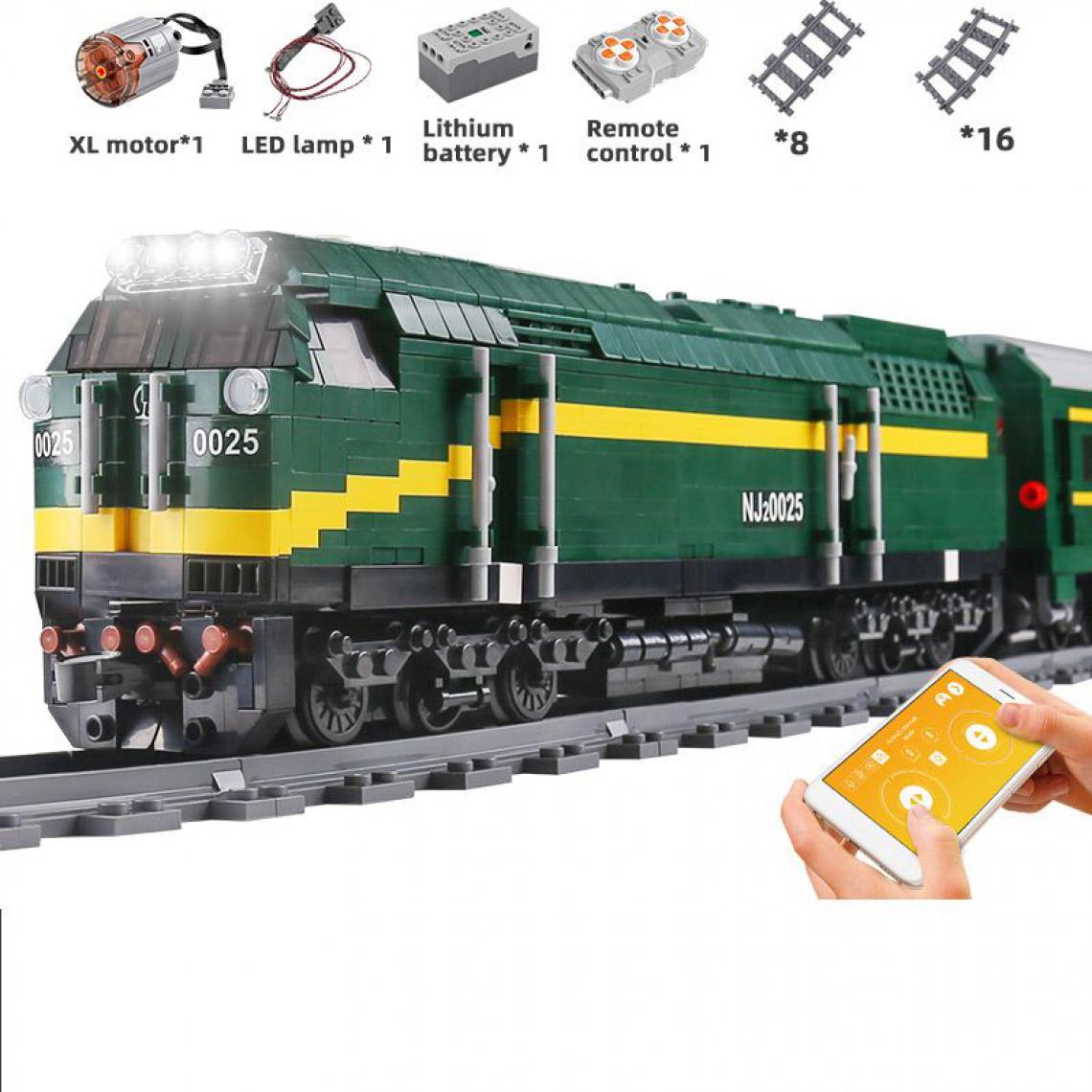 Generic - Jouet de construction Mould king  Train télécommandée avec moteur 70   * 6.5  *  10   cm - Vert  - Briques et blocs