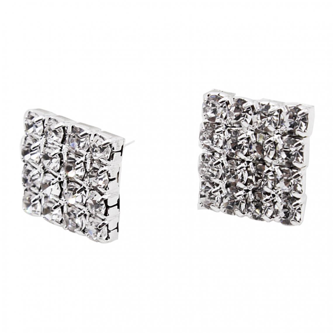 marque generique - Paire Boucles D'oreilles Clous Forme de Carré Diamantée Perles Strass Brillant Pour Femme - Perles