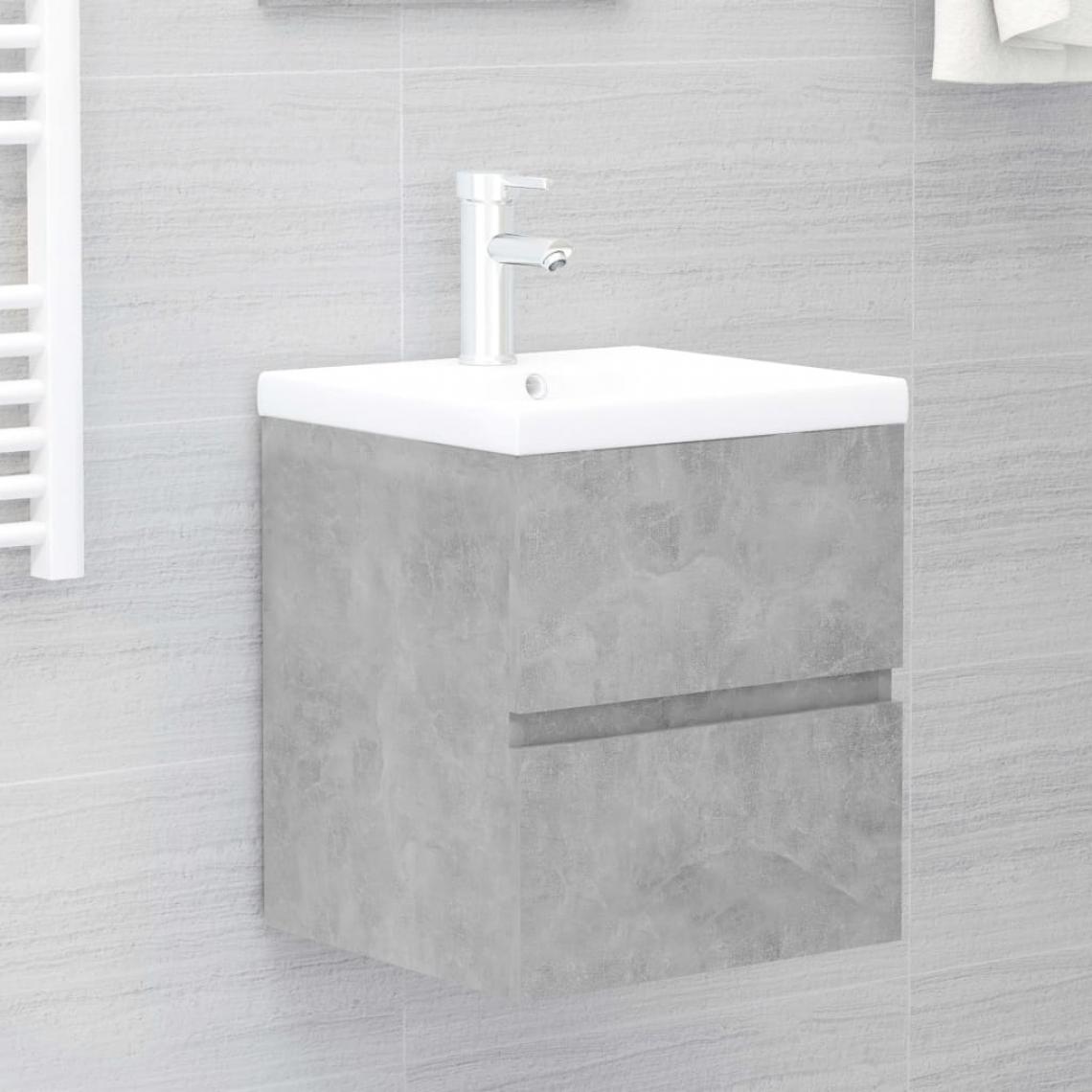 Vidaxl - vidaXL Armoire d'évier avec lavabo intégré Gris béton Aggloméré - meuble bas salle de bain