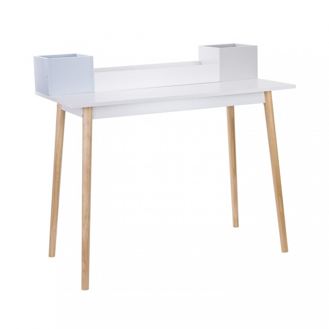 Pegane - Table de Bureau en Blanc avec Pieds coloris chêne - Profondeur 50 x Longueur 100 x Hauteur 90 cm - Bureaux