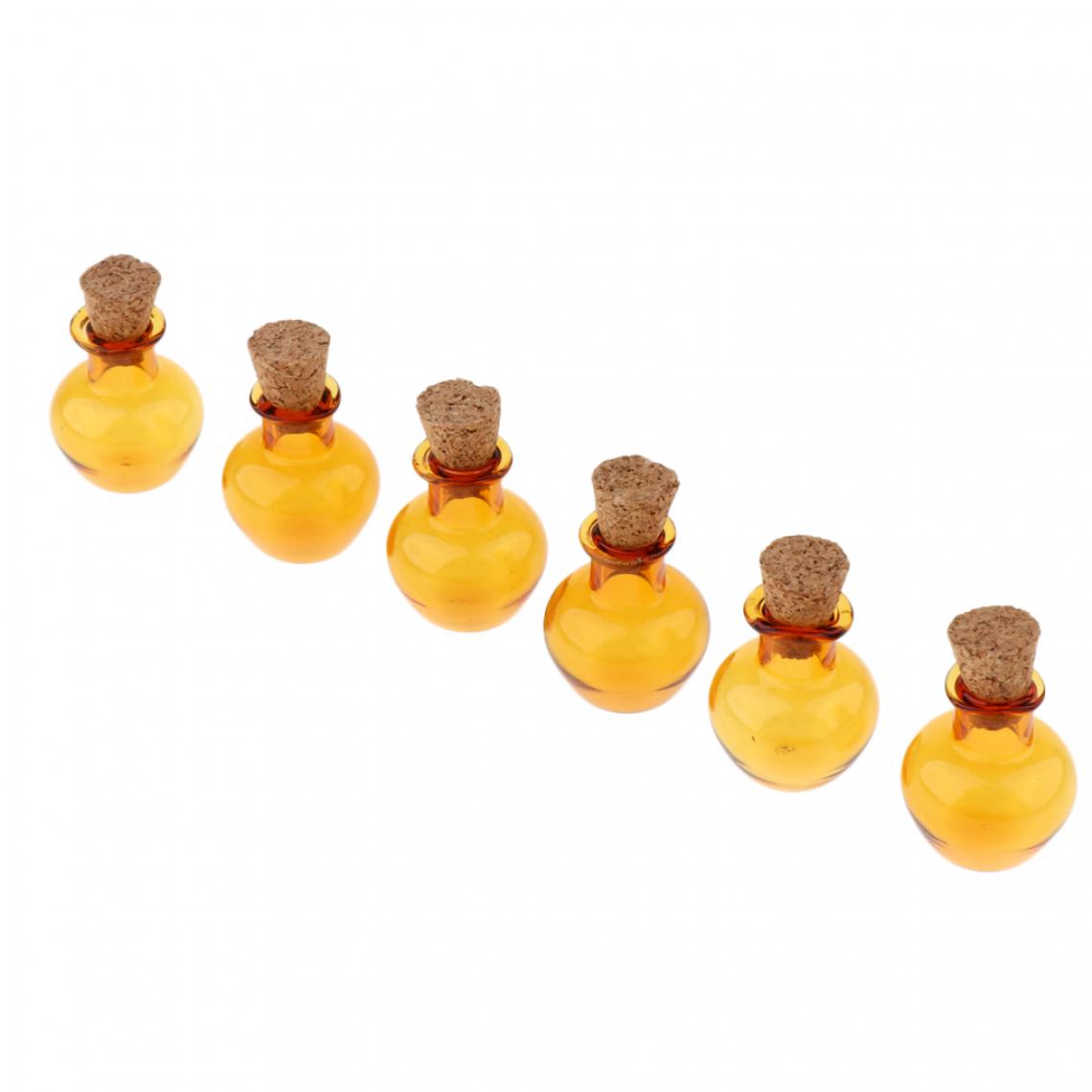 marque generique - 6pcs verre bouteilles de liège bouteilles fioles vœux bouteille de vin forme de pot ambre - Perles