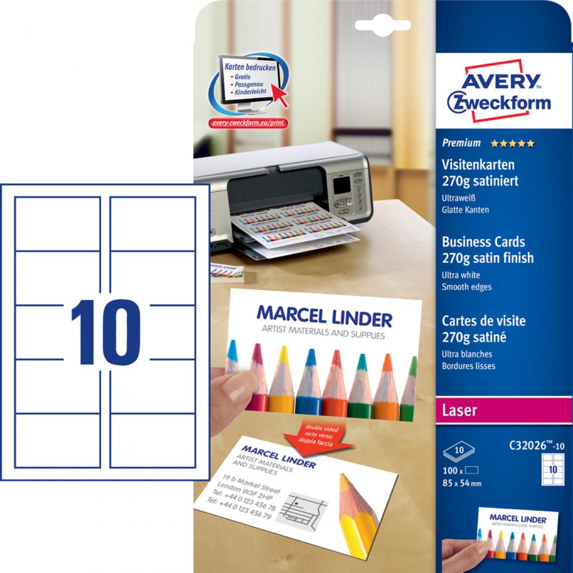 Avery - AVERY Zweckform Quick & Clean Cartes de visites, 10 feuilles () - Accessoires Bureau