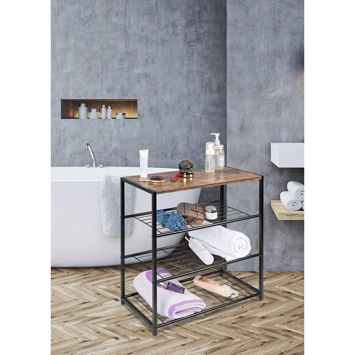 MercatoXL - étagère de salle de bain étagère à chaussures de banque de chaussure avec la surface de siège de bois d'imitation du bois et des tuyaux en fer métallique Vintage 63x30x63cm uy - Meubles de salle de bain