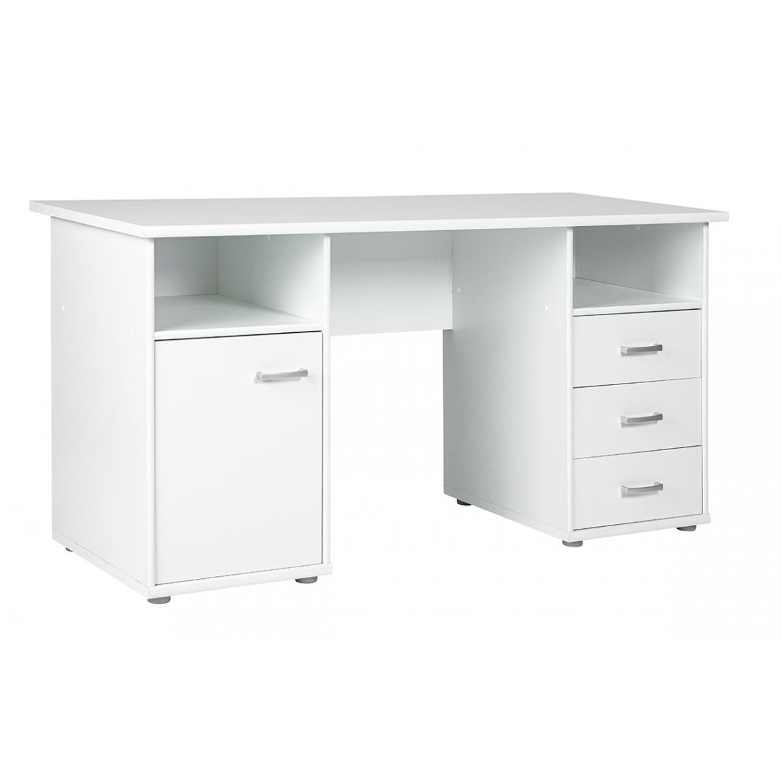 Pegane - Bureau 1 porte + 3 tiroirs coloris blanc - Longueur 148 x Largeur 60 x Hauteur 75 cm - Bureaux