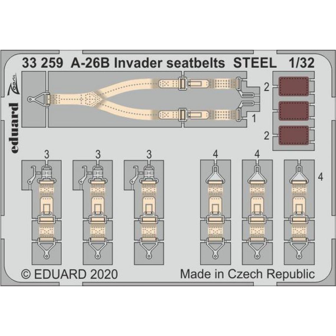 Eduard - A-26B Invader seatbelts STEEL for Hobby Boss - 1:32e - Eduard Accessories - Accessoires et pièces