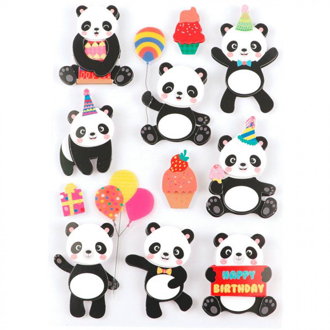 Graines Creatives - 11 stickers 3D pandas 4 cm - Accessoires Bureau