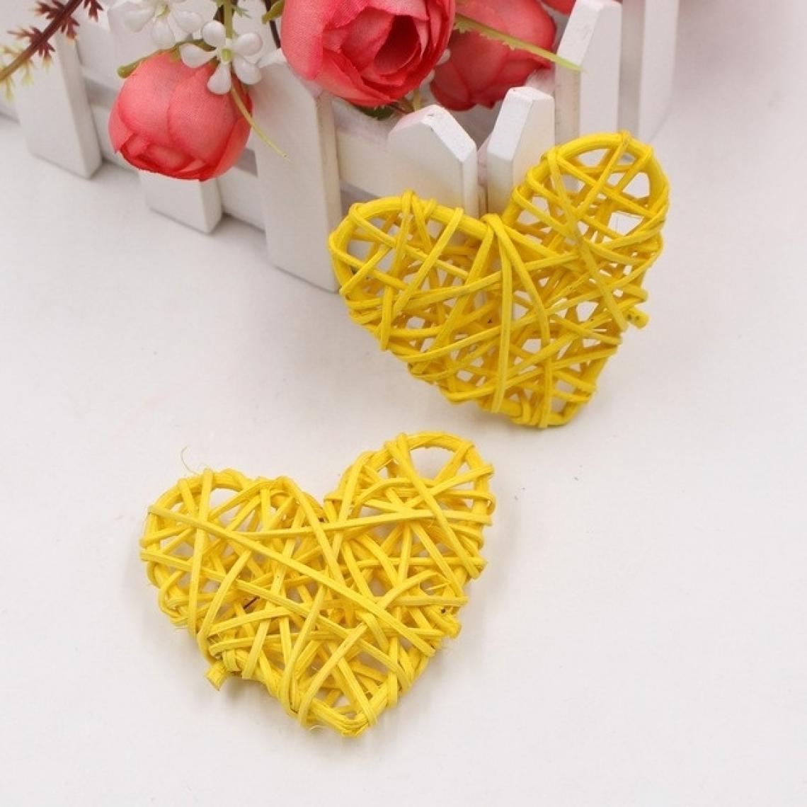Wewoo - 5 PCS 6cm boule de paille artificielle bricolage décoration rotin coeur décor de noël ornement pour la maison jaune - Dessin et peinture
