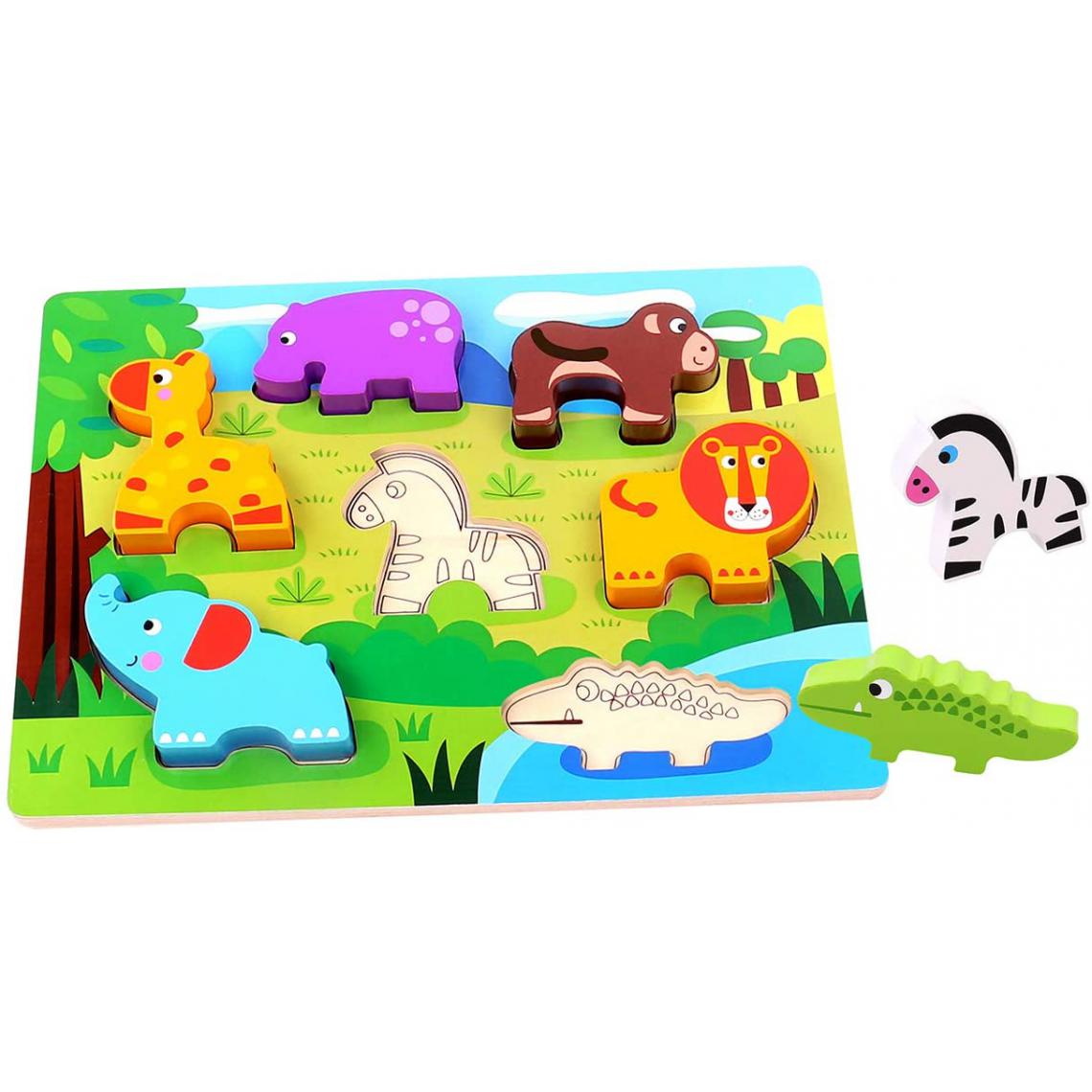 Inconnu - Puzzle animaux de la jungle en bois multicolore - 29.5x21x1.7 cm - Animaux