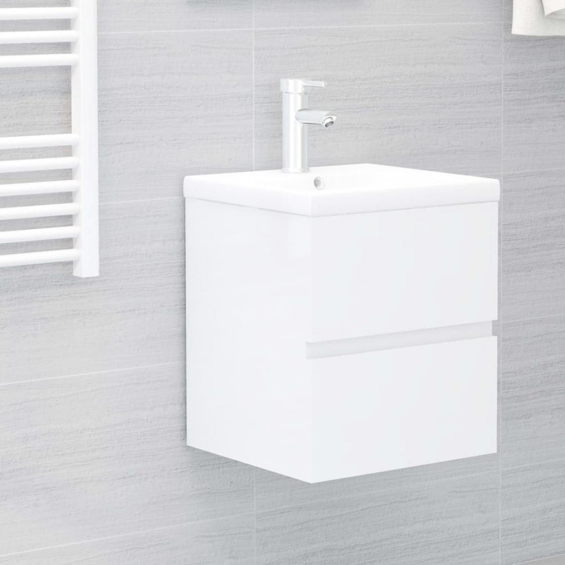 Vidaxl - vidaXL Armoire d'évier avec lavabo intégré Blanc brillant Aggloméré - meuble bas salle de bain