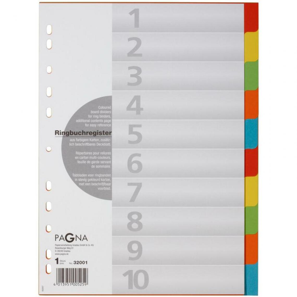 PAGNA - PAGNA Intercalaires en carton, A4, 10 touches, 5 couleurs () - Accessoires Bureau