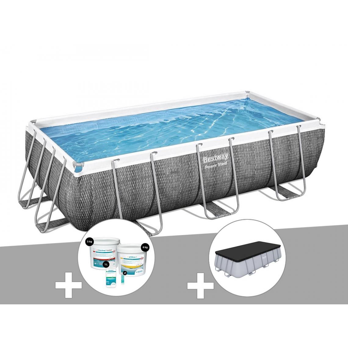 Bestway - Kit piscine tubulaire rectangulaire Bestway Power Steel 4,04 x 2,01 x 1,00 m + Kit de traitement au chlore + Bâche de protection - Piscine Tubulaire