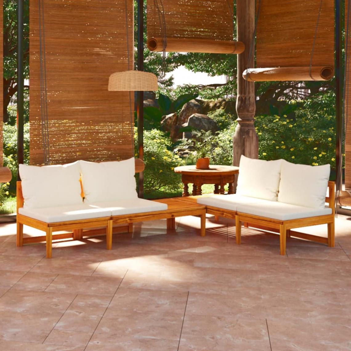 Vidaxl - vidaXL Bancs de jardin avec coussins blanc crème 2 pcs Bois d'acacia - Ensembles canapés et fauteuils
