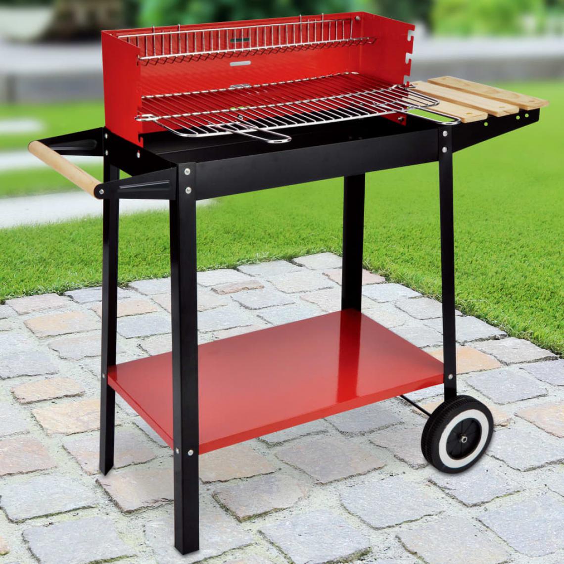Hi - HI Gril barbecue au charbon 88x44x83 cm Rouge - Barbecues électriques