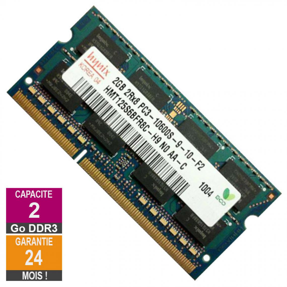 Hynix - Barrette Mémoire 2Go RAM DDR3 Hynix HMT125S6BFR8C-H9 SO-DIMM PC3-10600 1333MHz 2Rx8 - RAM PC Fixe