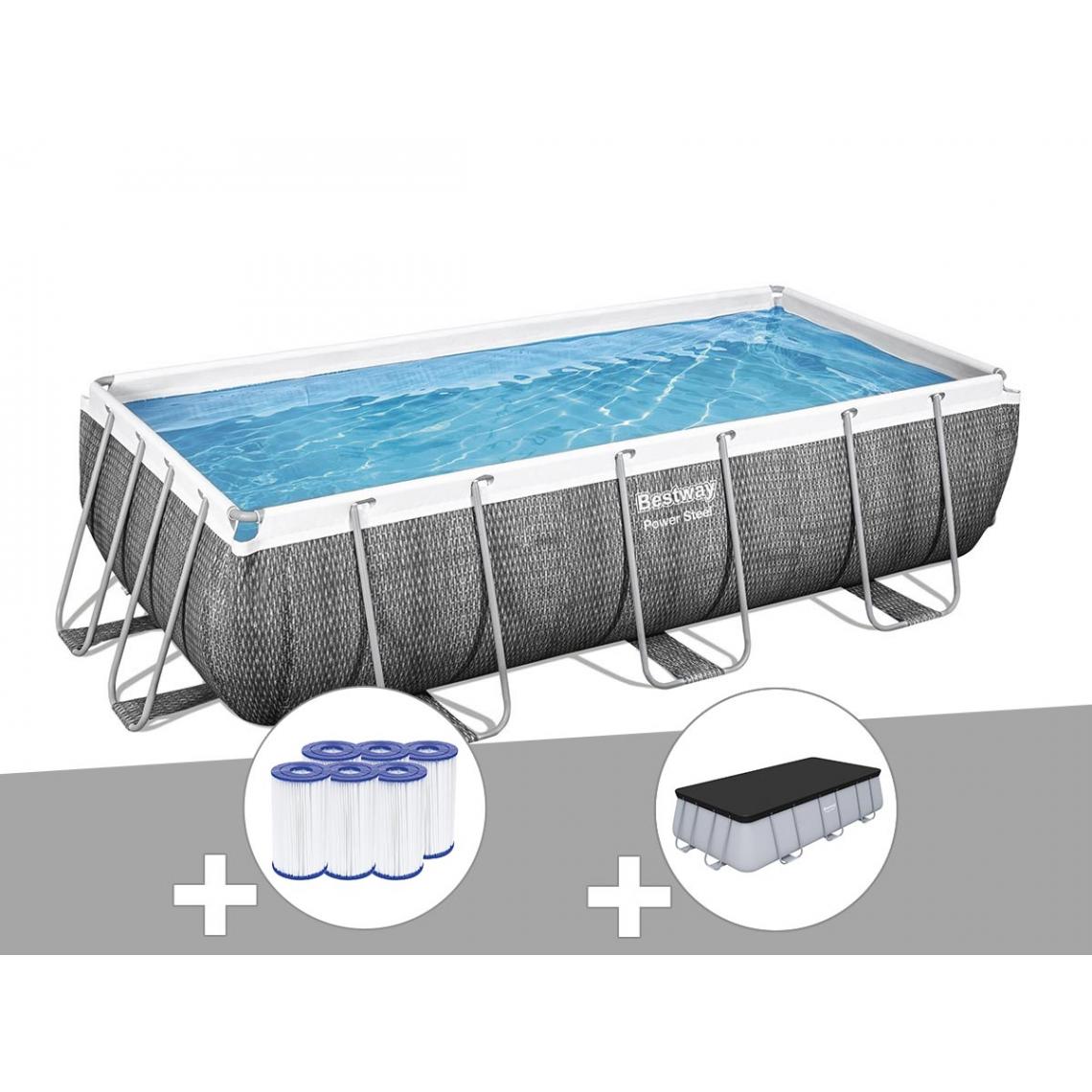 Bestway - Kit piscine tubulaire rectangulaire Bestway Power Steel 4,04 x 2,01 x 1,00 m + 6 cartouches de filtration + Bâche de protection - Piscine Tubulaire