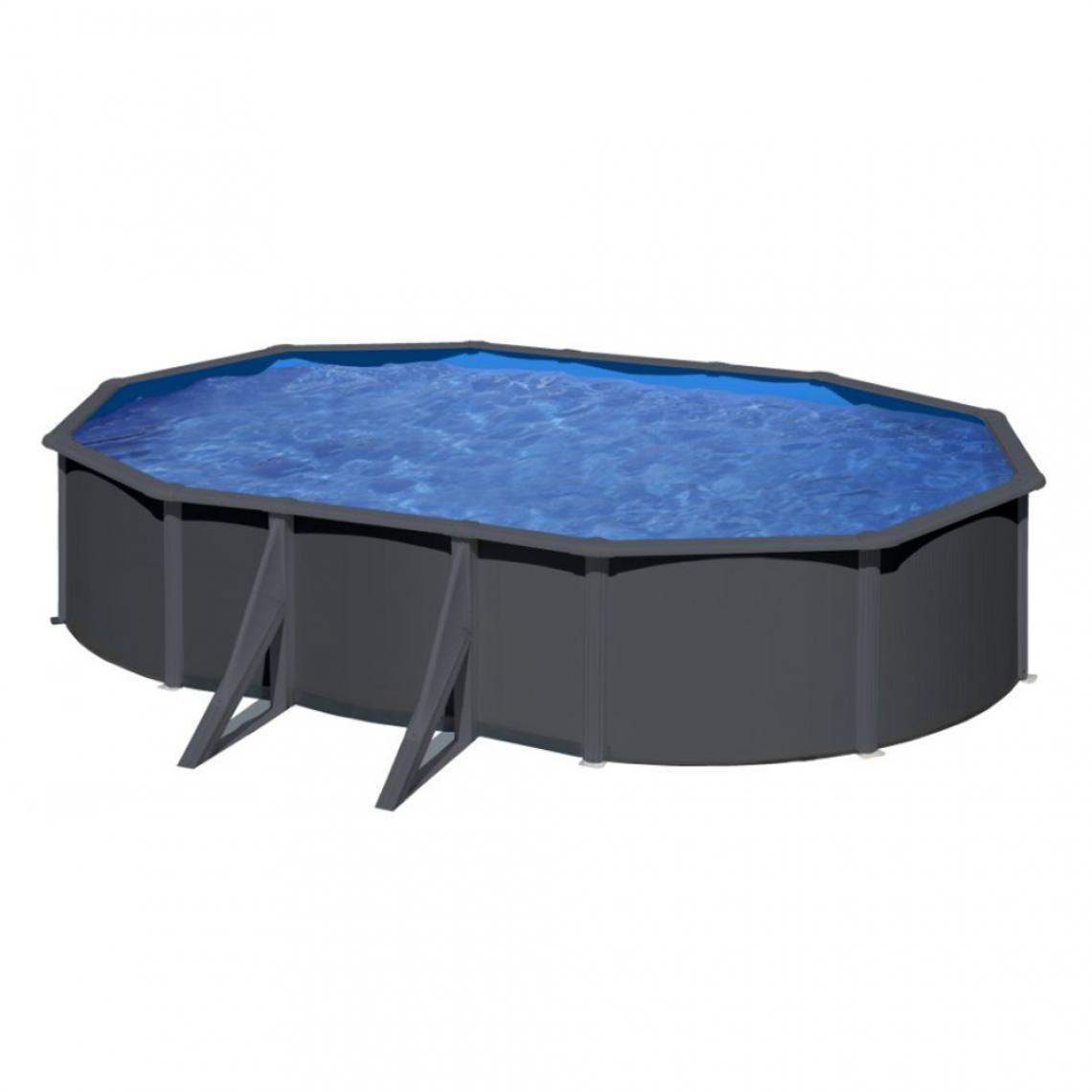 Gre - Kit piscine hors sol acier gris anthracite ovale 6.34 x 3.99 x h.1.22 m - Piscines bois