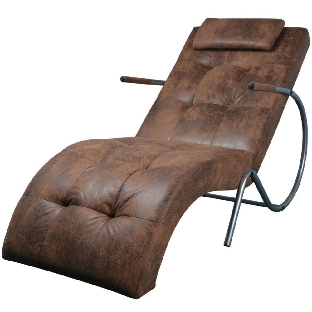 Vidaxl - Chaise longue avec coussin Marron Tissu daim | Brun - Chaises de jardin