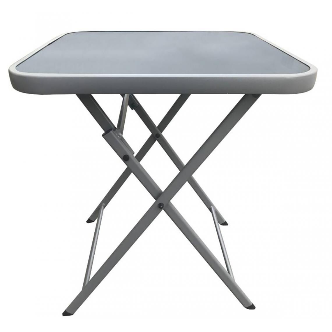 Pegane - Table de jardin pliante carrée en acier gris clair et un plateau en verre - Longueur 60 x Profondeur 60 x Hauteur 72 cm - Tables de jardin