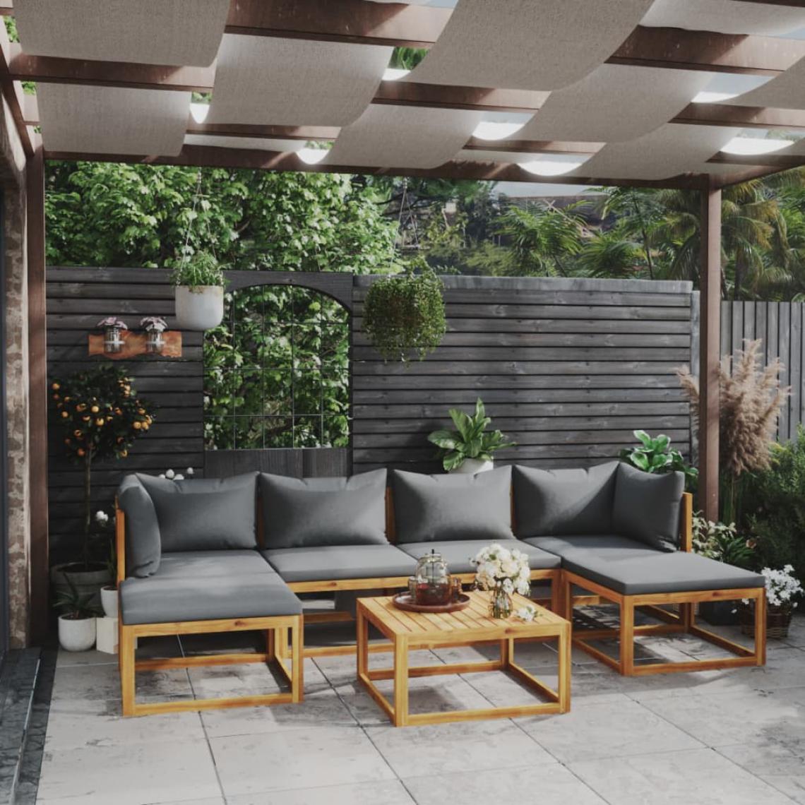 Chunhelife - Salon de jardin 7 pcs avec coussin Bois d'acacia solide - Ensembles canapés et fauteuils