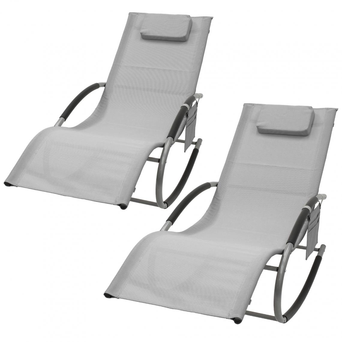 ML-Design - Lot de 2 chaise longue bain de soleil à bascule gris appui-tête en aluminium - Transats, chaises longues