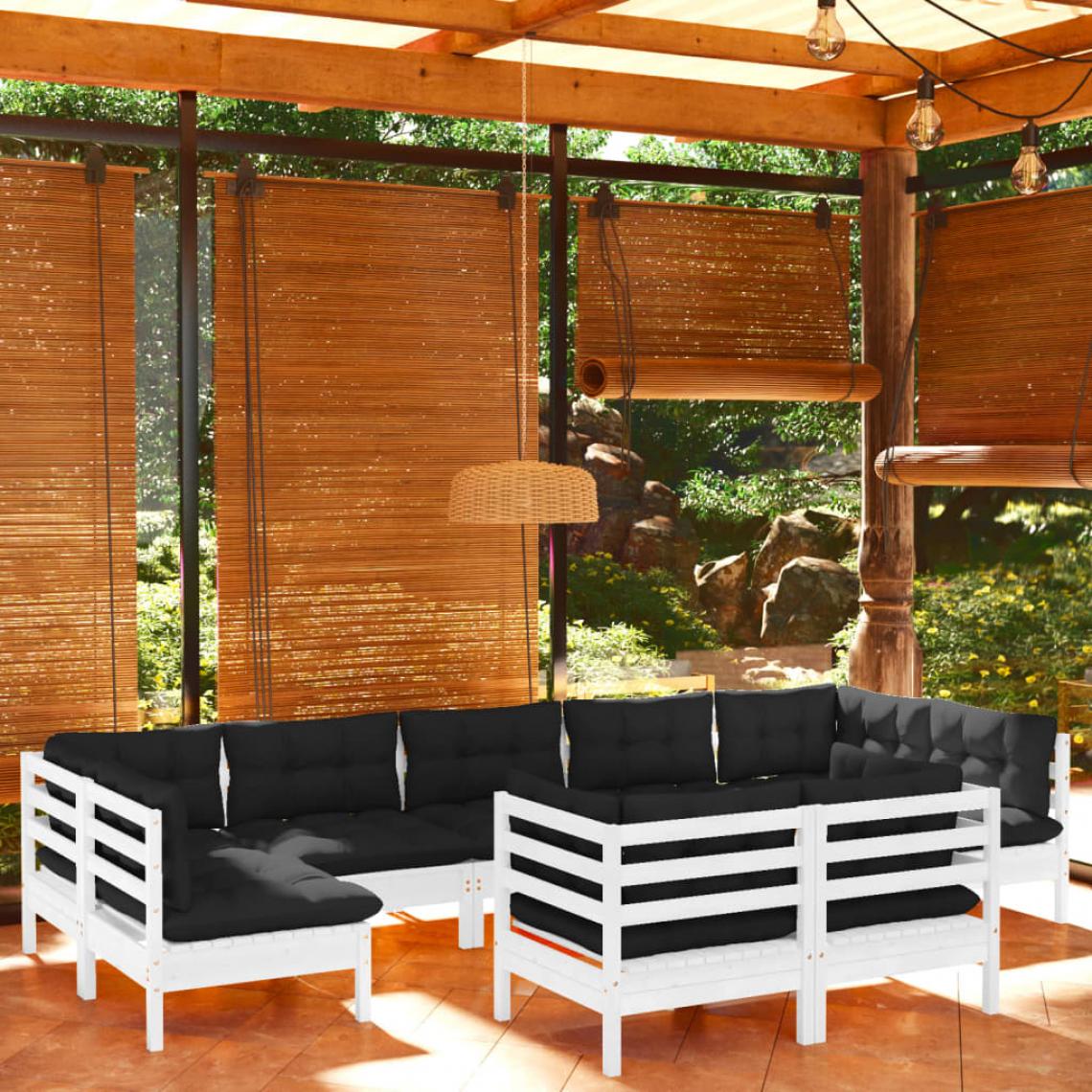 Vidaxl - vidaXL Salon de jardin 9 pcs avec coussins Blanc Bois de pin massif - Ensembles canapés et fauteuils