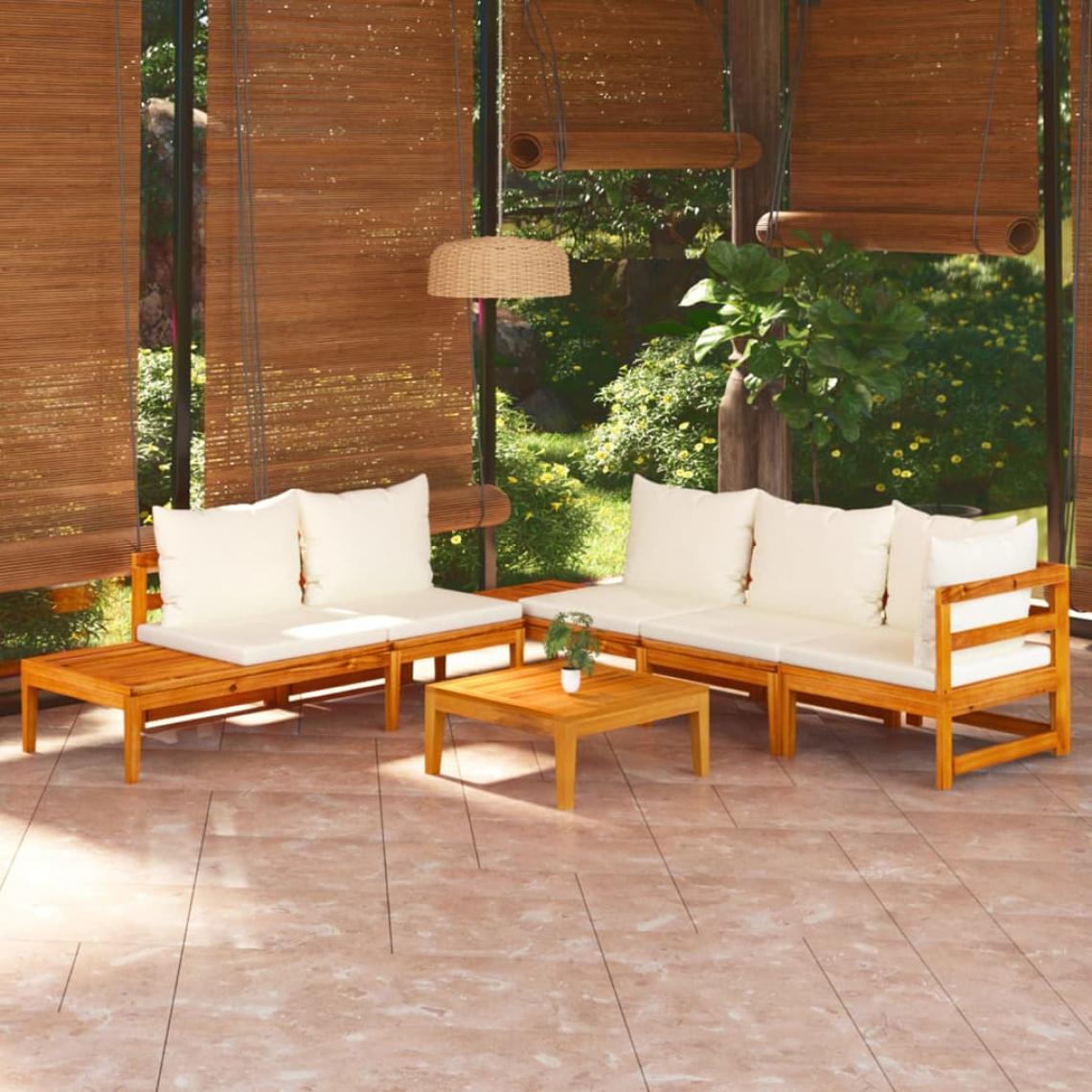 Vidaxl - vidaXL Salon de jardin 4 pcs avec coussins blanc crème Bois d'acacia - Ensembles canapés et fauteuils