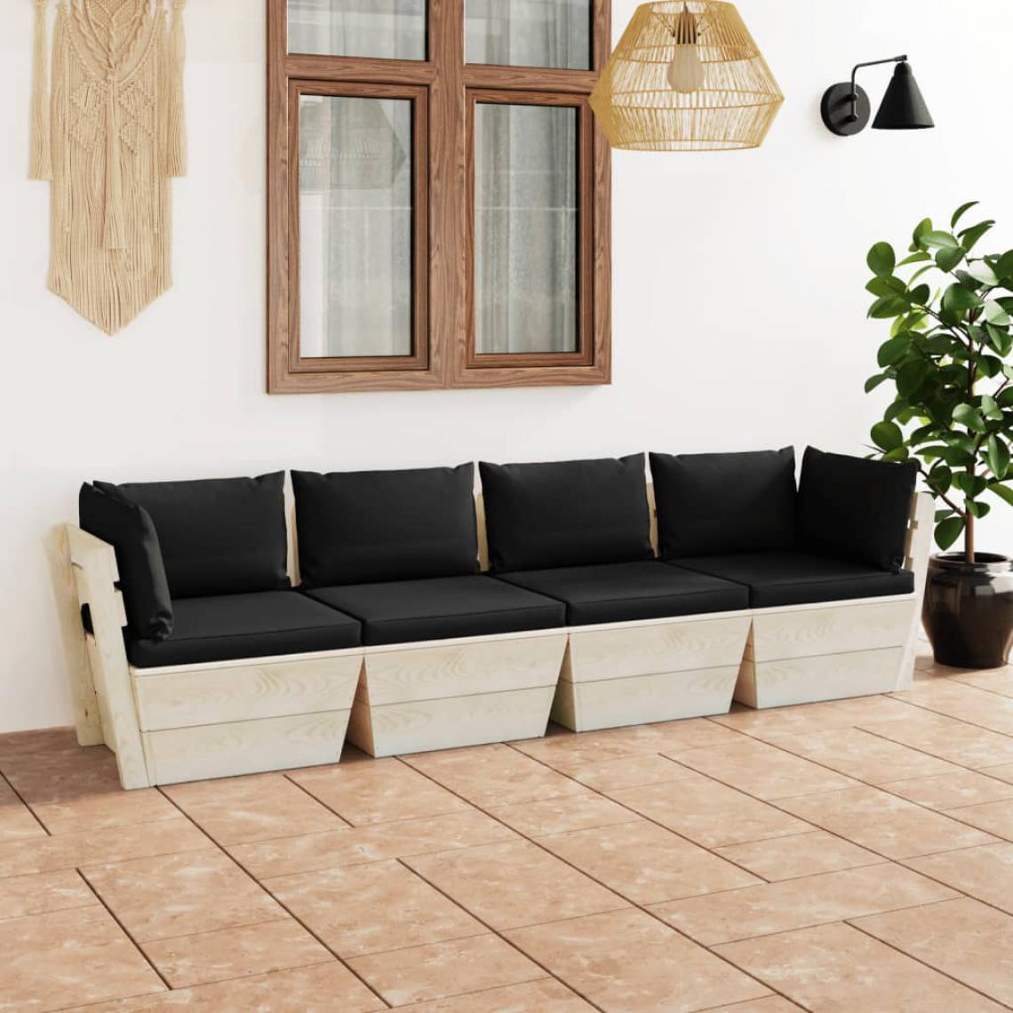 Chunhelife - Canapé palette à 4 places de jardin avec coussins Bois d'épicéa - Ensembles canapés et fauteuils
