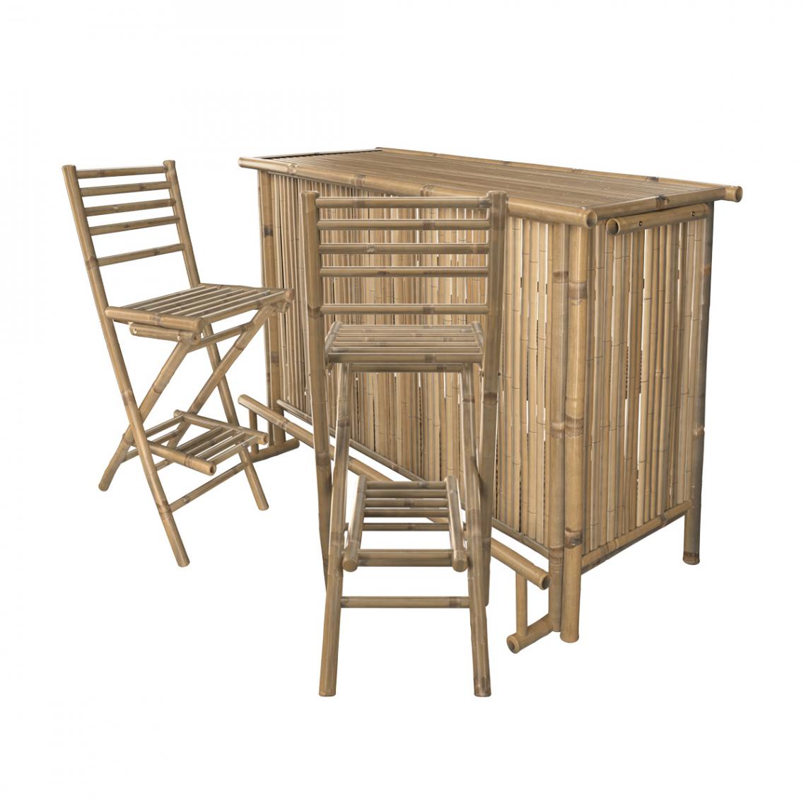 Rendez Vous Deco - Ensemble bar et chaise de bar de jardin Vadella en bambou (lot de 2) - Ensembles canapés et fauteuils