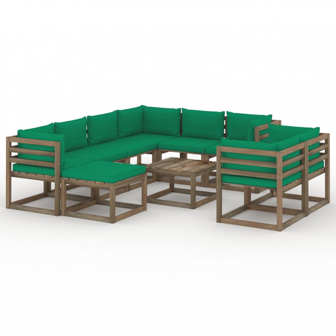 Vidaxl - vidaXL Salon de jardin 10 pcs avec coussins Vert - Chaises de jardin