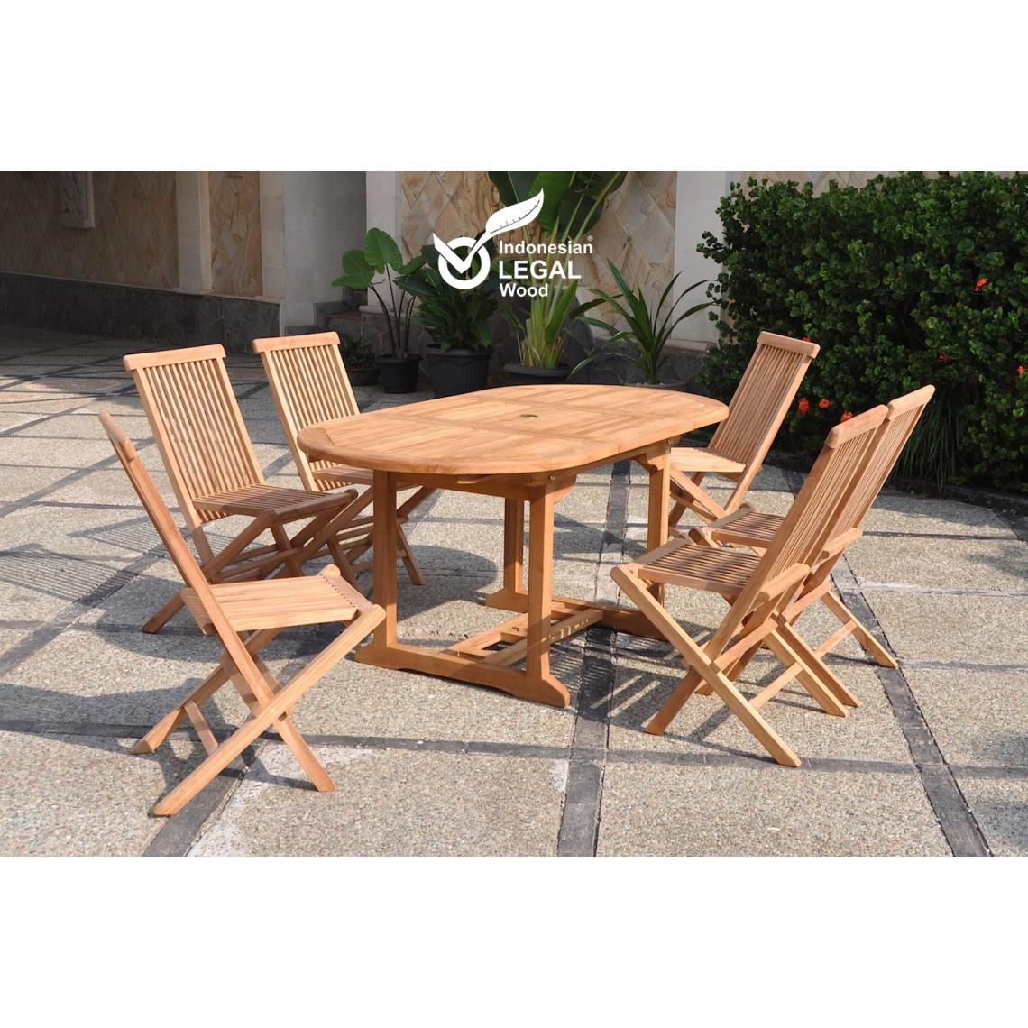Concept Usine - Kajang : Salon de jardin Teck massif 6 personnes - Table ovale + 6 chaises - Ensembles tables et chaises