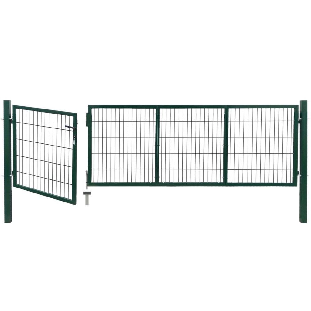Vidaxl - Portail de clôture de jardin avec poteaux 350x100 cm Acier Vert | Vert - Portillon