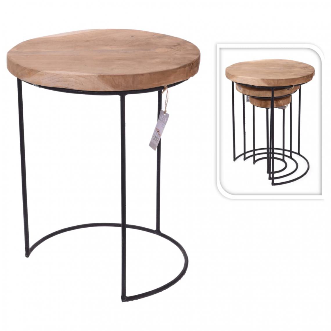 Icaverne - Icaverne - Tables d'appoint ligne "Homeetamp;Styling Ensemble de table d'appoint 3 pcs Teck et métal" - Tables de jardin