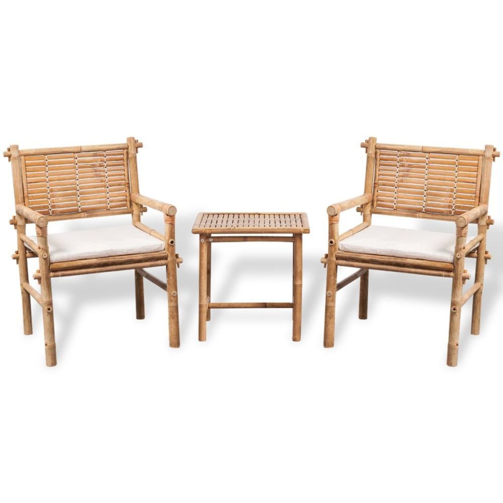 Vidaxl - Jeu de bistro avec table basse et coussin Bambou | Blanc - Ensembles canapés et fauteuils