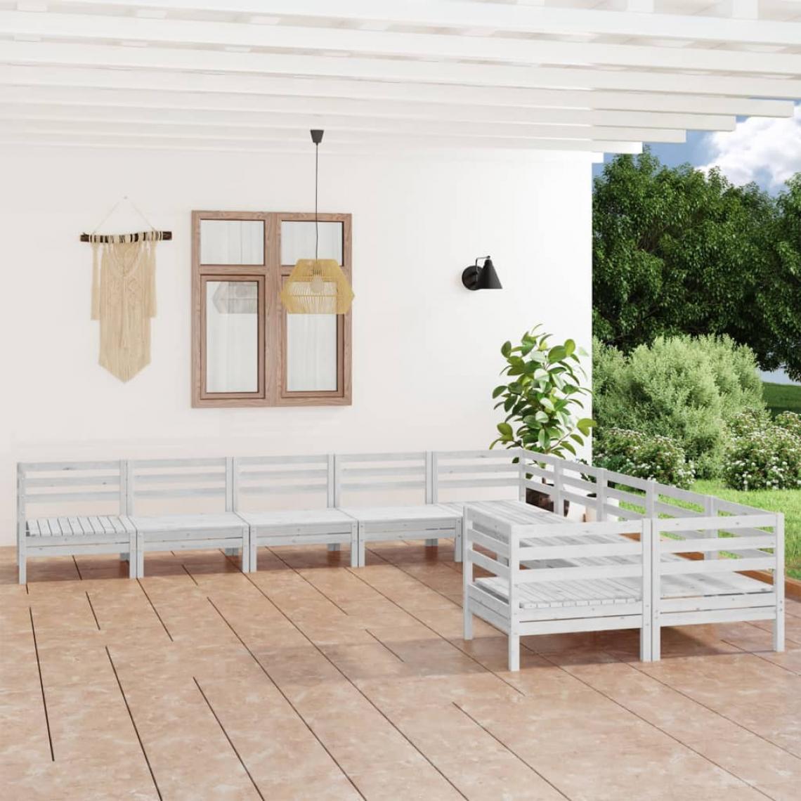 Vidaxl - vidaXL Salon de jardin 10 pcs Blanc Bois de pin massif - Ensembles canapés et fauteuils