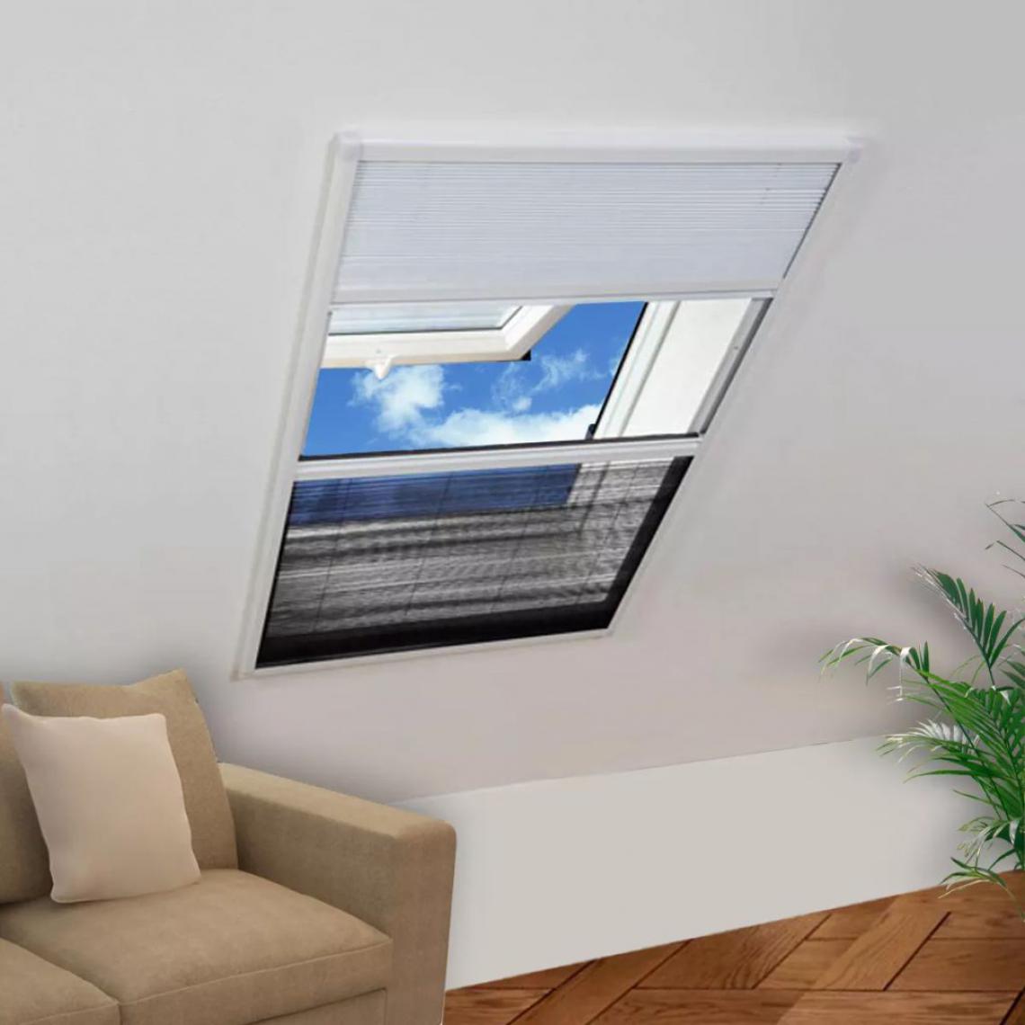 Hucoco - Moustiquaire plissée pour fenêtre 160 x 110 cm avec store occultant - Blanc - Moustiquaire Fenêtre