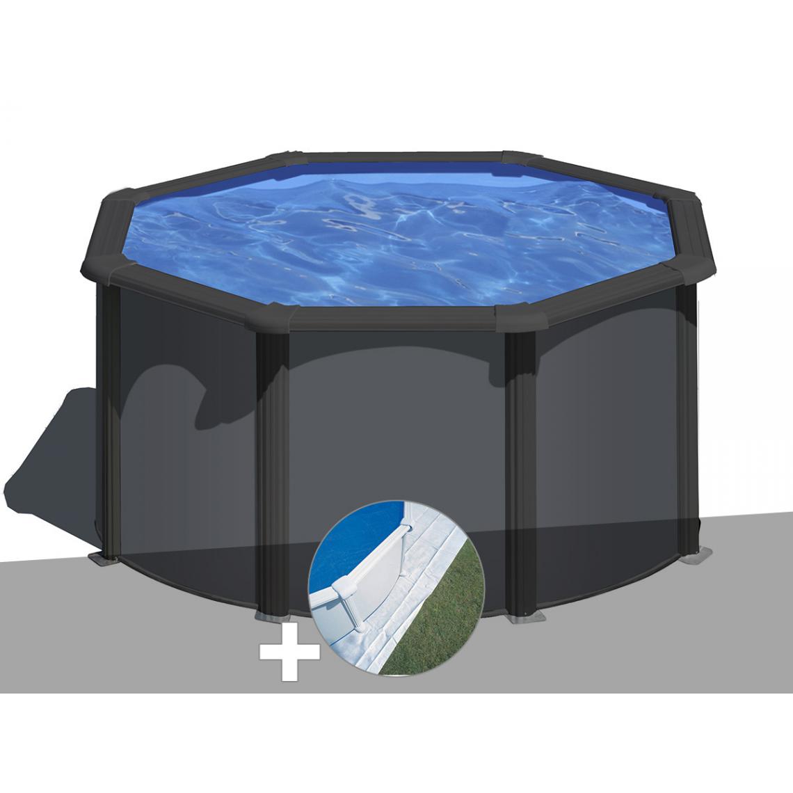 Gre - Kit piscine acier gris anthracite Gré Louko ronde 2,60 x 1,22 m + Tapis de sol - Piscines acier et résine