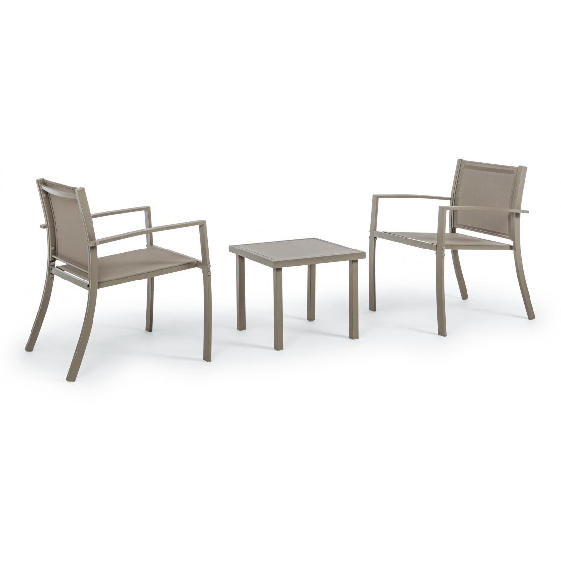 Bizzotto - Canapé extérieur Auri 2 fauteuils + table basse taupe - Fauteuil de jardin