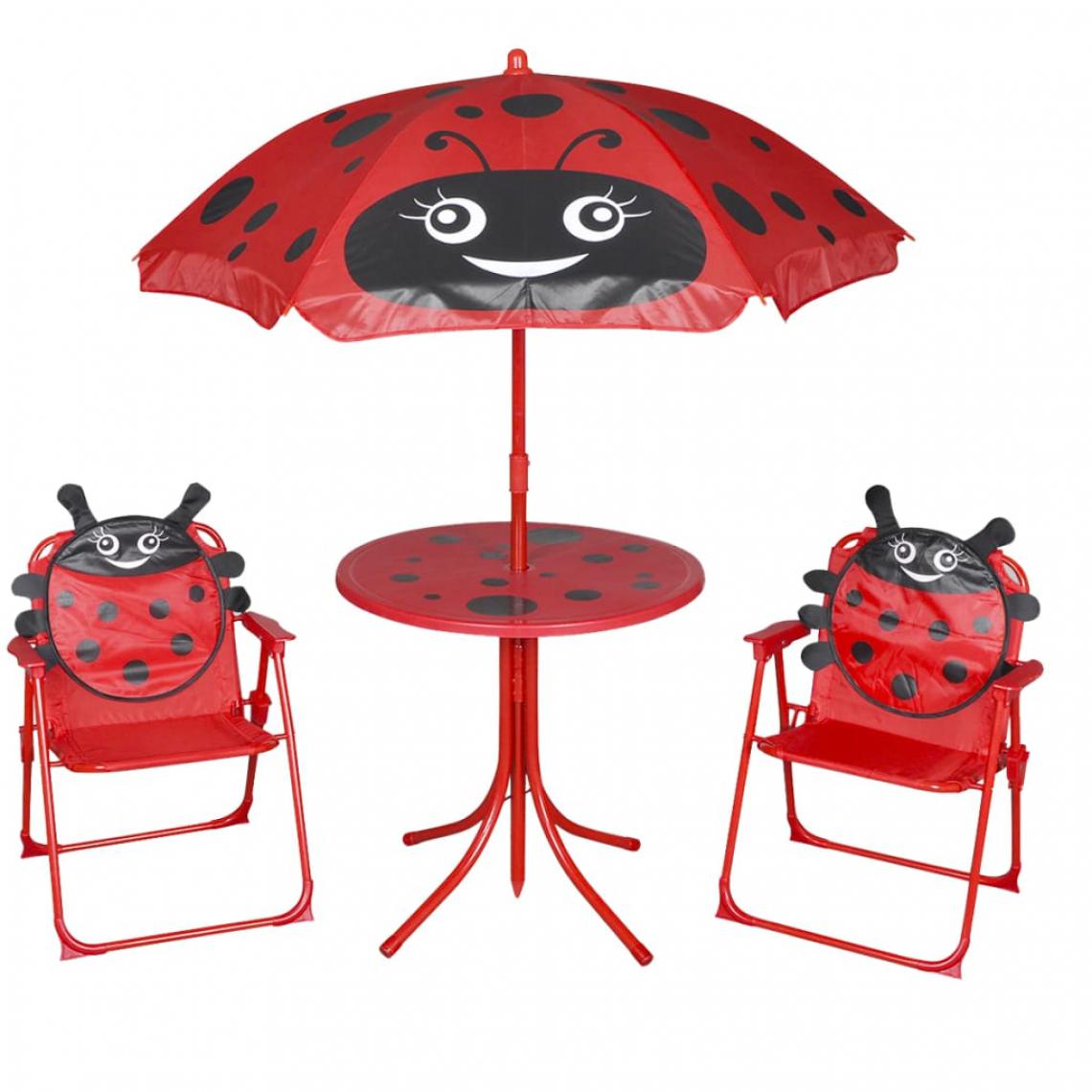 Chunhelife - Jeu de bistro avec parasol pour enfants 3 pcs Rouge - Ensembles canapés et fauteuils